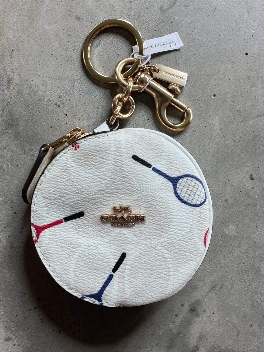 NWT Coach Coin Pouch In Signature Coated Canvas With Racquet (tennis) Print